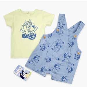 Bluey Baby Outfit Set (2-Piece) | Tee + Denim Overalls | 12M | New